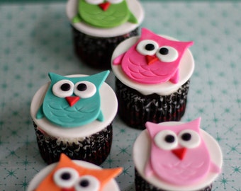 Owl Fondant Toppers for Cupcakes, Cookies or other Treats