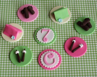 Glamping Camping Tents, Smores, Fire, Age and Initial Fondant Toppers for Cupcakes Perfect for an Outdoor Camping Party