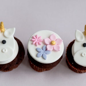 Fondant Unicorn and Flower Toppers for Cupcakes, Cookies or Brownies image 5