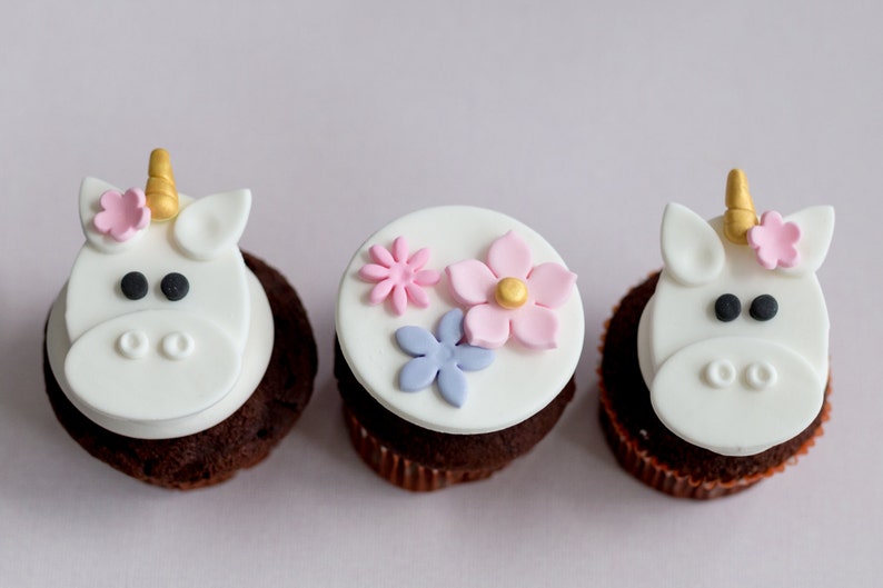 Fondant Unicorn and Flower Toppers for Cupcakes, Cookies or Brownies image 5