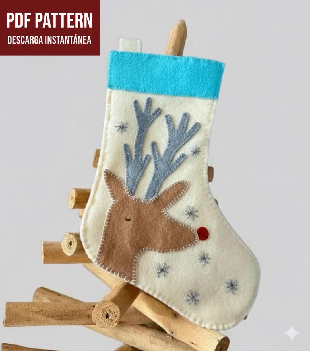 Reindeer Christmas Stocking Pattern PDF | Felt Stocking Template | DIY ...