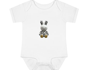 Spotted Bunny Plush Illustration Bodysuit | Baby Onesie