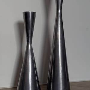 Vintage IKEA Taper Candle Holders, Pair of Sculptural Silver Tone Metal Candlesticks, Retro Modernist Design