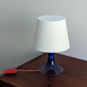 Vintage IKEA Lampan Table Lamp Blue Transparent Base with White Shade & Red Cord