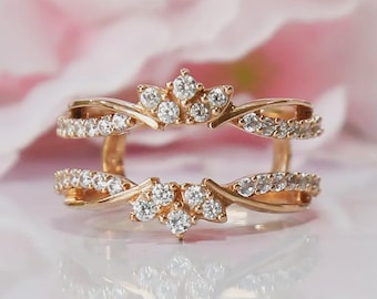 1.50 CT Round Moissanite Wrap Ring Jacket Enhancer • 14k Yellow Gold Plated • 925 Sterling Silver • Ring Guard Insert for Bridal Set