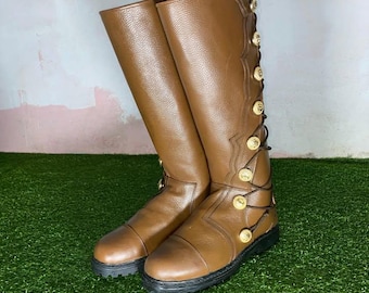 Svarta läderrenässanskängor: 9-knapps snörning Steampunk Cosplay