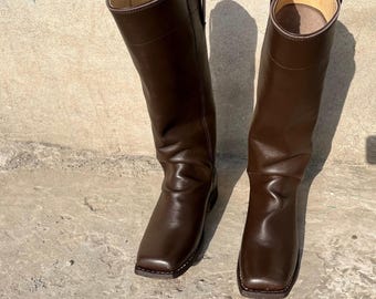 Handmade Leather Stove Pipe Boots - 1860s Civil War Reenactment Footwear