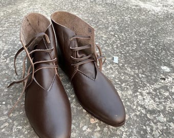 Handmade Medieval Laced Ankle Boots | Genuine Cowhide Leather, 14th Century Style Footwear