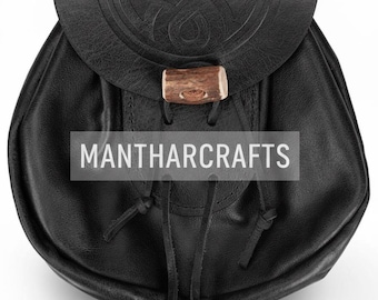 Handmade Leather Highland Sporran – Celtic Knotwork, Antler Toggle