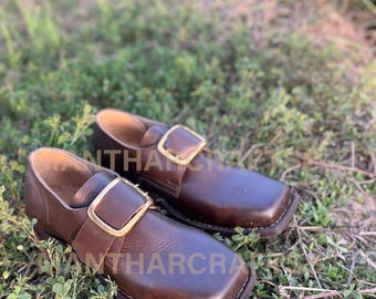 Handmade Napoleon Buckle Shoes: Historical Leather Footwear for Reenactment & Costume