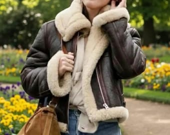 Women’s Shearling Leather Coat – Brown Sheepskin Jacket With Fox Fur Lining