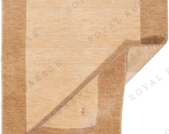 Alfombra Gabbeh de lana anudada a mano: decoración bohemia persa beige