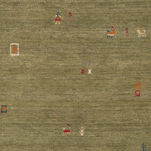 May include: A green area rug with a textured surface and scattered, colorful geometric designs. The rug features small squares, rectangles, and abstract shapes in shades of red, orange, blue, and white.
