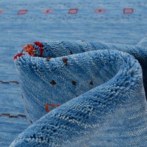 Hand-Knotted Wool Gabbeh Rug: Blue Tribal Geometric Carpet