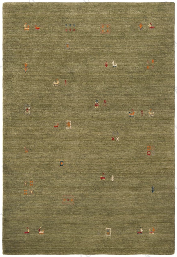 Handmade Olive Green Wool Gabbeh Rug: Persian Tribal Design