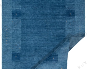 Hand-Knotted Wool Gabbeh Rug: Blue Persian Boho Decor