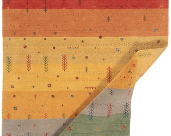 Handmade Gabbeh Wool Rug: Multicolor Striped Persian Tribal Carpet
