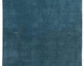 Handmade Teal Gabbeh Rug: Wool Boho Area Rug