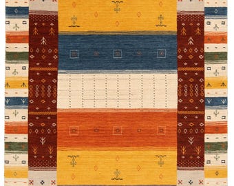 Handmade Gabbeh Wool Rug: Multicolor Persian Tribal Carpet