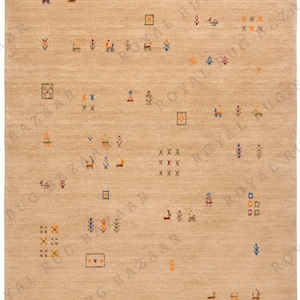 Handwoven Beige Wool Gabbeh Rug: Minimalist Tribal Design