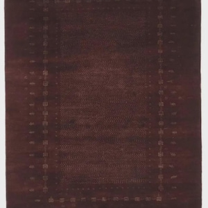 Handwoven Burgundy Wool Gabbeh Rug: Bohemian Loribaft Design