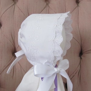 Small Baby Easter Bonnet, Baptism Bonnet, Dedication Bonnet,  Ruffled Eyelet Bonnet,Sunbonnet ,Cotton Bonnet, Baby Hat, Christening Bonnet