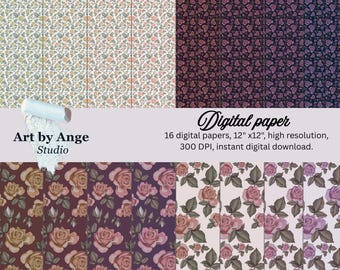 Rose Digital Paper Set | Printable Rose Patterns | Scrapbooking & Crafts