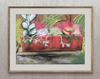 Succulent Art Print: Red Planter Botanical Wall Art (Digital Download)