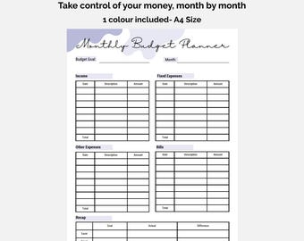 Modello di budget mensile stampabile / Pianificatore di finanze personali in PDF