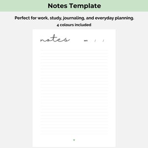 Planificador de notas imprimible en formato A4 y A5 / Plantilla de notas minimalista en PDF