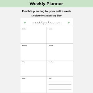 Sage Green Printable and Editable One-Page Weekly Planner - A4 PDF Grid Layout - Digital Task Organizer