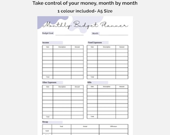 Monthly Budget Planner | A5 Printable PDF | Finance Planner