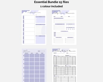 Lot d'agendas Lavender - PDF modifiable A4/A5, budget, repas, fitness, soins personnels et agenda non daté