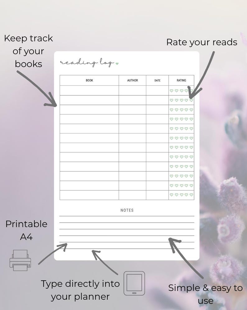 Reading Log | Book Tracker & Reading List | A4 Printable Editable PDF ...