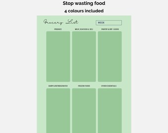 Lista de compras imprimible | Planificador de preparación de comidas en PDF