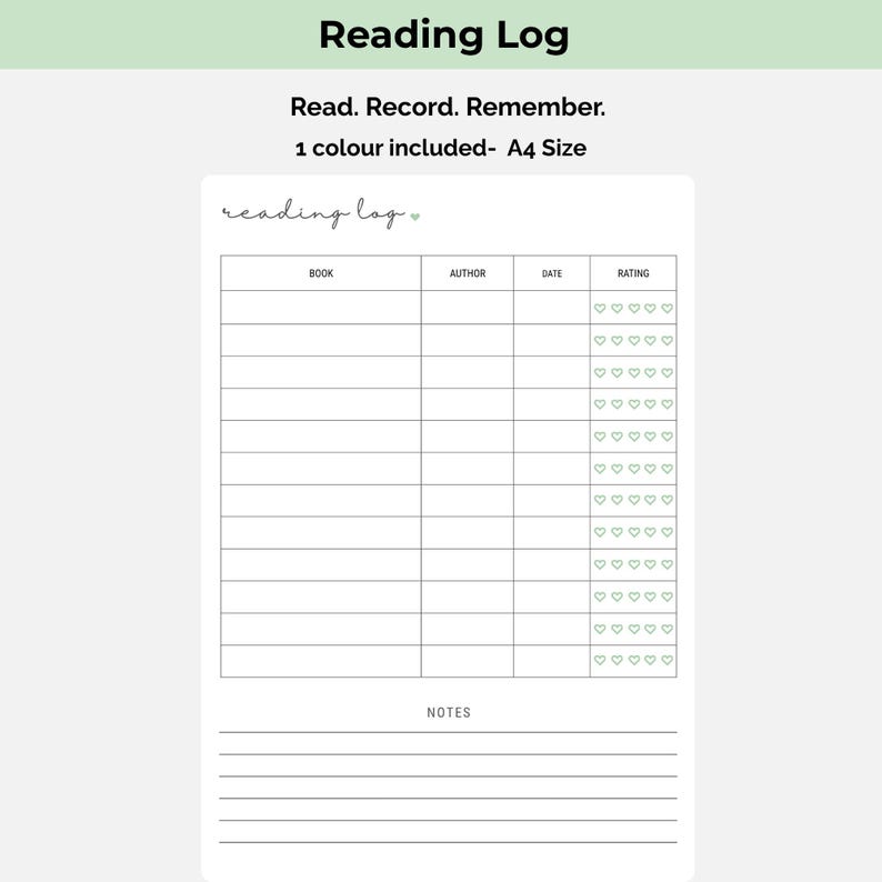 Reading Log | Book Tracker & Reading List | A4 Printable Editable PDF ...