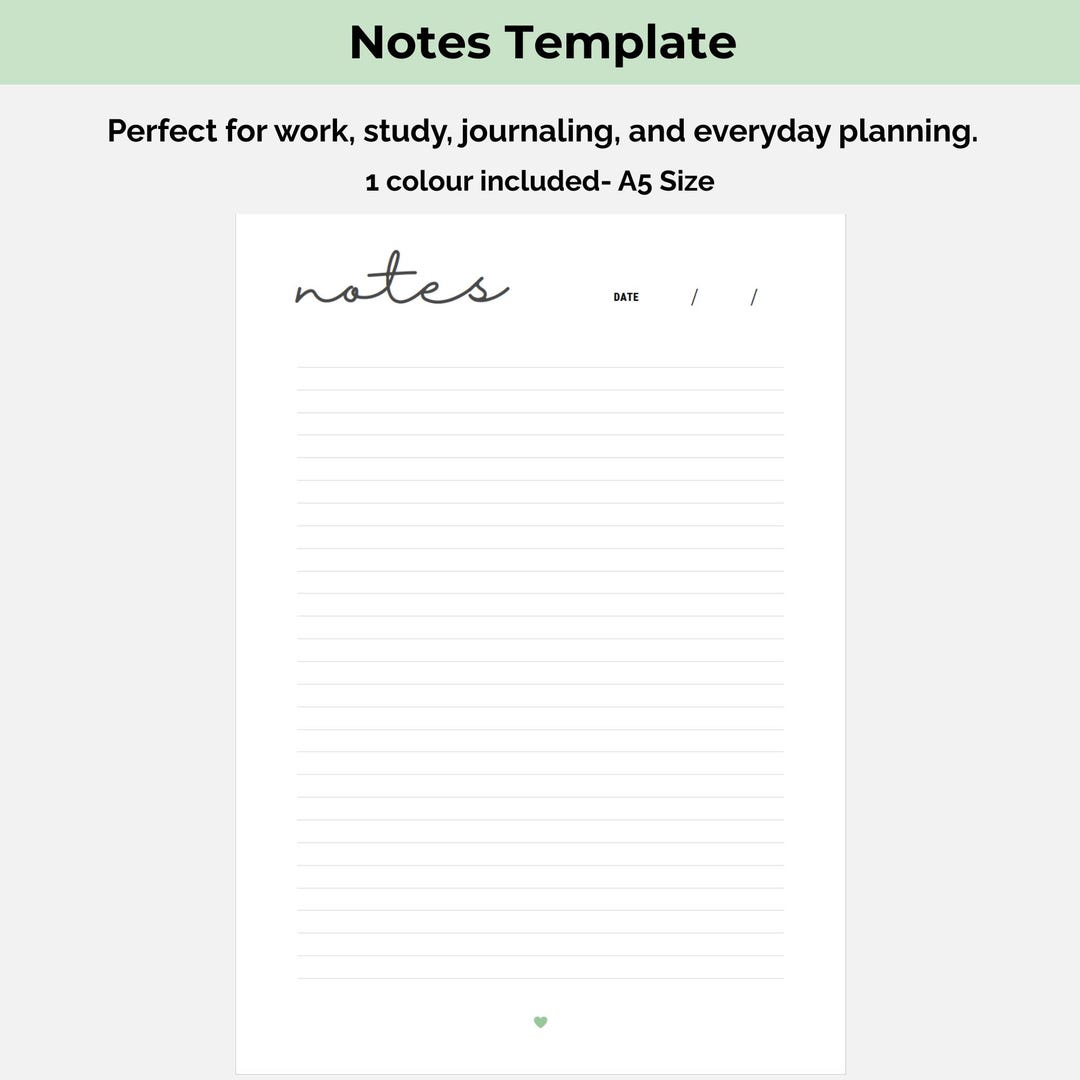 Note Tree Pdf Template Sage Green Printable Notes Template Lined A5 PDF Digital Download ...