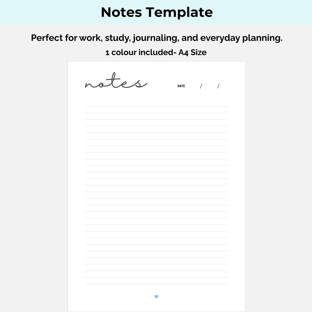 Sky Blue Printable Notes Template Lined A4 PDF and Editable Digital ...
