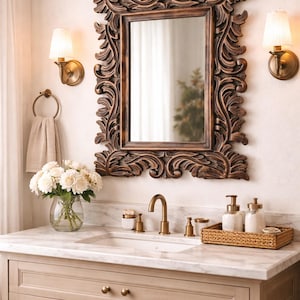 Handmade Wood Mirror Frame, Antique Brown Finish (23x18 inch) image 7