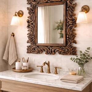 Handmade Wood Mirror Frame, Antique Brown Finish (23x18 inch) image 8