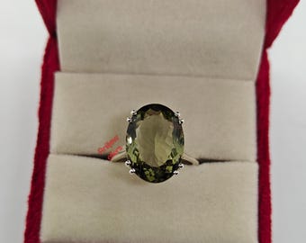 Oval Green Amethyst Ring: Sterling Silver February Birthstone
