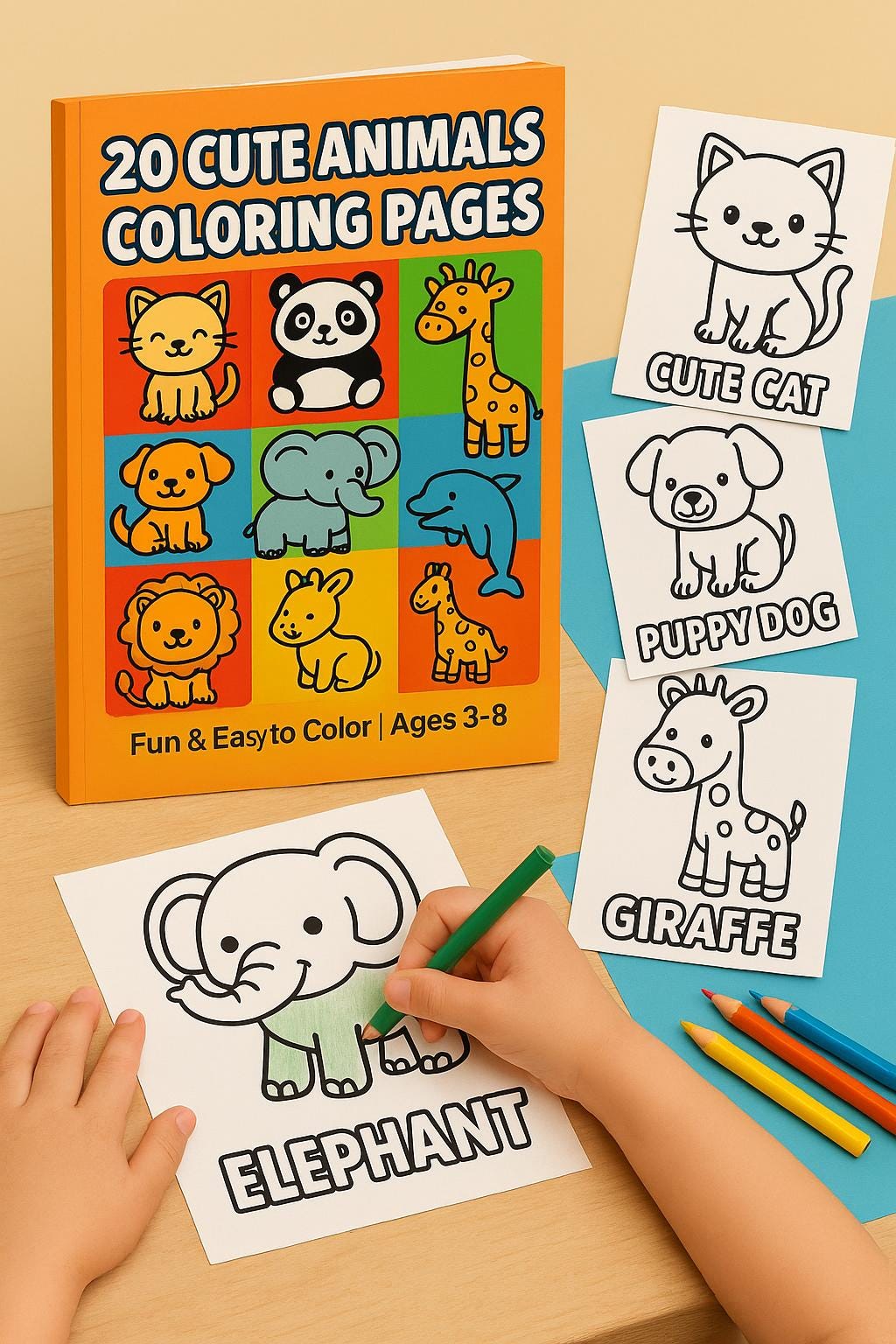 Cute Animal Coloring Pages for Kids | 20 Printable PDF Designs | Cat ...