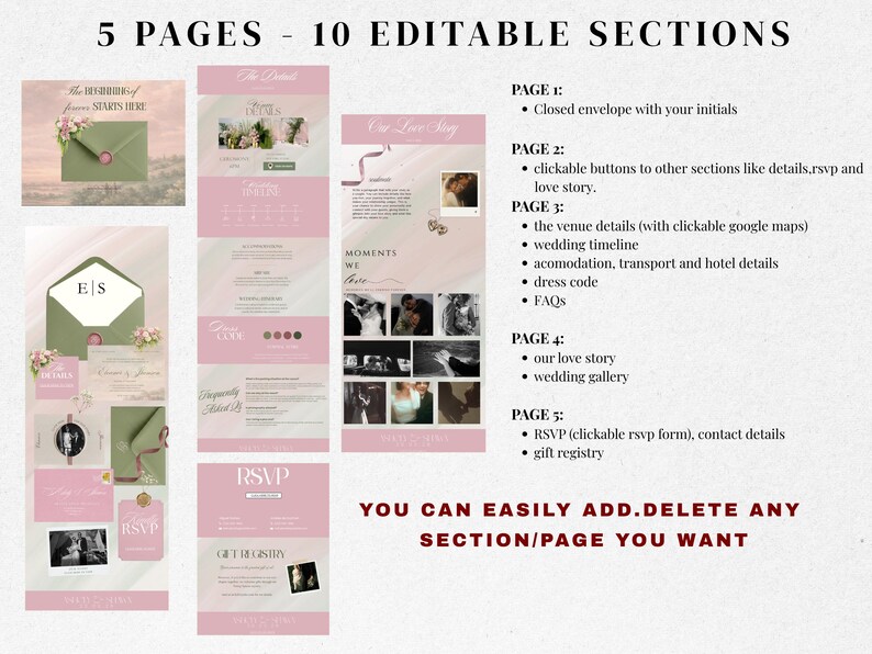 (Elegant Pink & Green Wedding Website Template, minimal Save The Date Wedding website with Trackable RSVP form, dusty rose sage green website blush and olive green wedding website , Canva Editable (Digital Download) Editable Wedding Website Template with Custom RSVP Form, Details Page and Our Love Story | Paperless Digital Wedding Invitation Design | Brown Theme | DIY Canva Website Template | DIY RSVP Google Form | Free Domain | Instant Download)