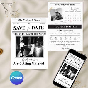 Newspaper save the date template, save the date printable template,save the date wedding invite, newspaper wedding invite, digital printable