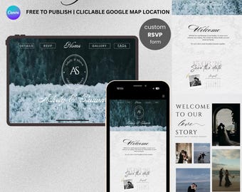 Wedding Website Template with RSVP Editable Canva Design,sea blue wedding website save the date website, Interactive Digital Wedding web