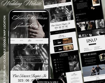 Elegant Wedding Website Template, Black and Ivory, RSVP, Canva Editable (Digital Download