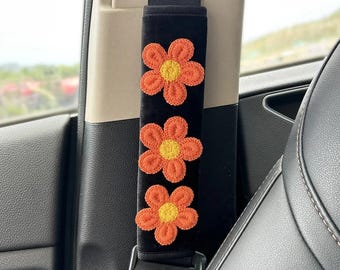 Cute Embroidered Flower Car Seatbelt Cover – Soft Shoulder Strap Pad, Seat Belt Cushion for Women & Children, Auto Accessories