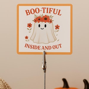 Boo-tiful Ghost Sticker – Cute Halloween Vinyl Decal | Ghost with Flower Crown | Spooky Season Sticker for Laptops, Water Bottles & Journals
