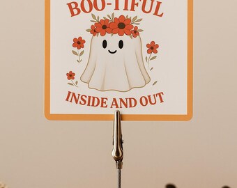 Flower Crown Ghost Sticker – Holographic Vinyl Halloween Decal