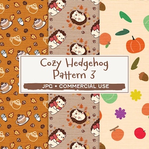 Hedgehog Autumn Seamless Pattern Set - Acorn Leaf Coffee Designs